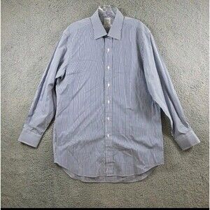 Makers Shirt Japan Cotton Polyester Traveller White Blue Striped Shirt 16 35